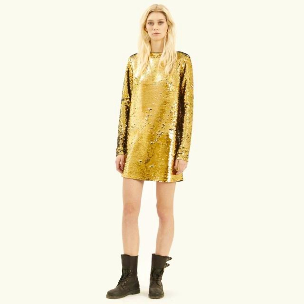Mes Demoiselles mini dress gold sequins size S NWT